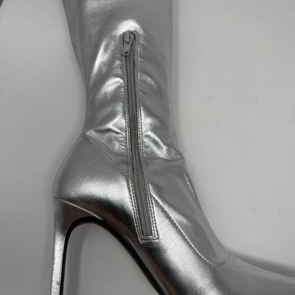 Open Edit Viv Pointy Toe Knee High Heeled Boot Women's 7 Silver Going Out NWOB - Picture 11 of 14